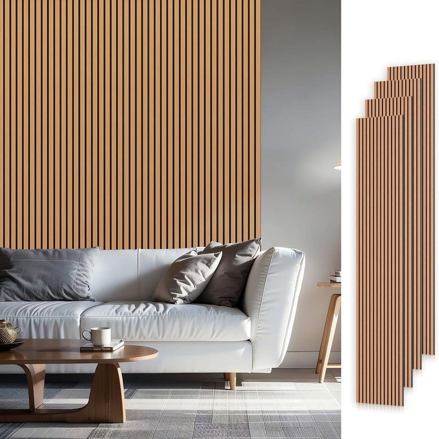 Easy4Home 4Pcs Wood Soundproof Wall Panels 94.5" x 12.6" Wood Slat Acoustic Panels, Light Brown