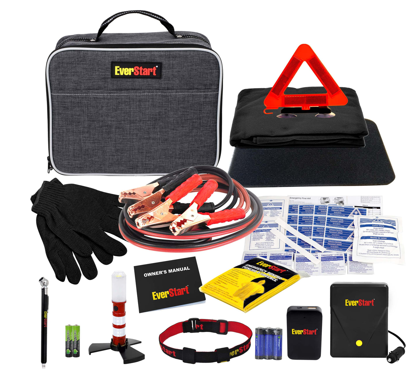 EverStart Roadside Safety Kit & Inflator. Assembled Product Dimensions 10in x 3in x 8in. Weight 3lbs