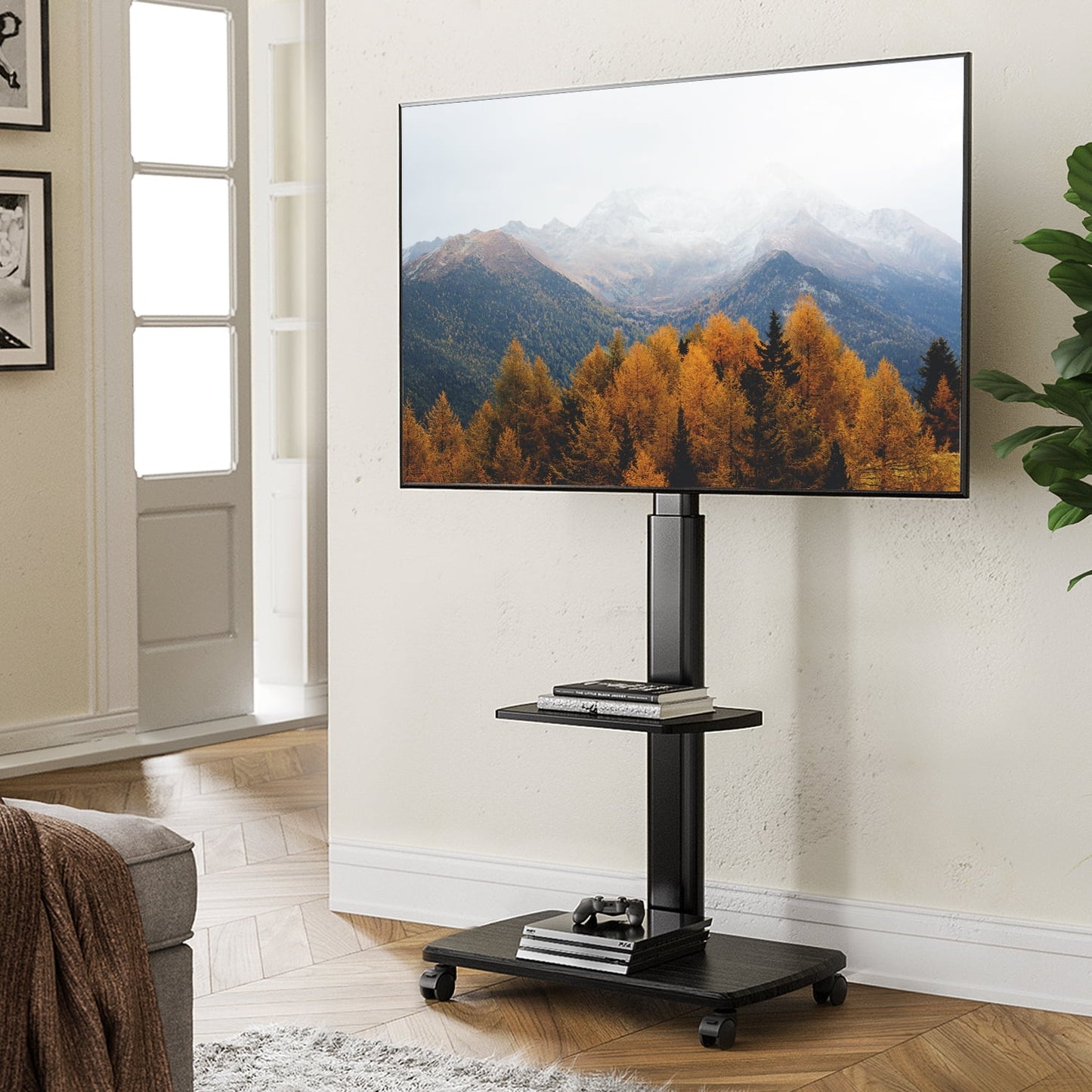 FITUEYES Mobile Floor TV Stand Rolling TV Cart With Swivel Mount Display Stand For 32 To 65 Inch TV , Black, TT206503
