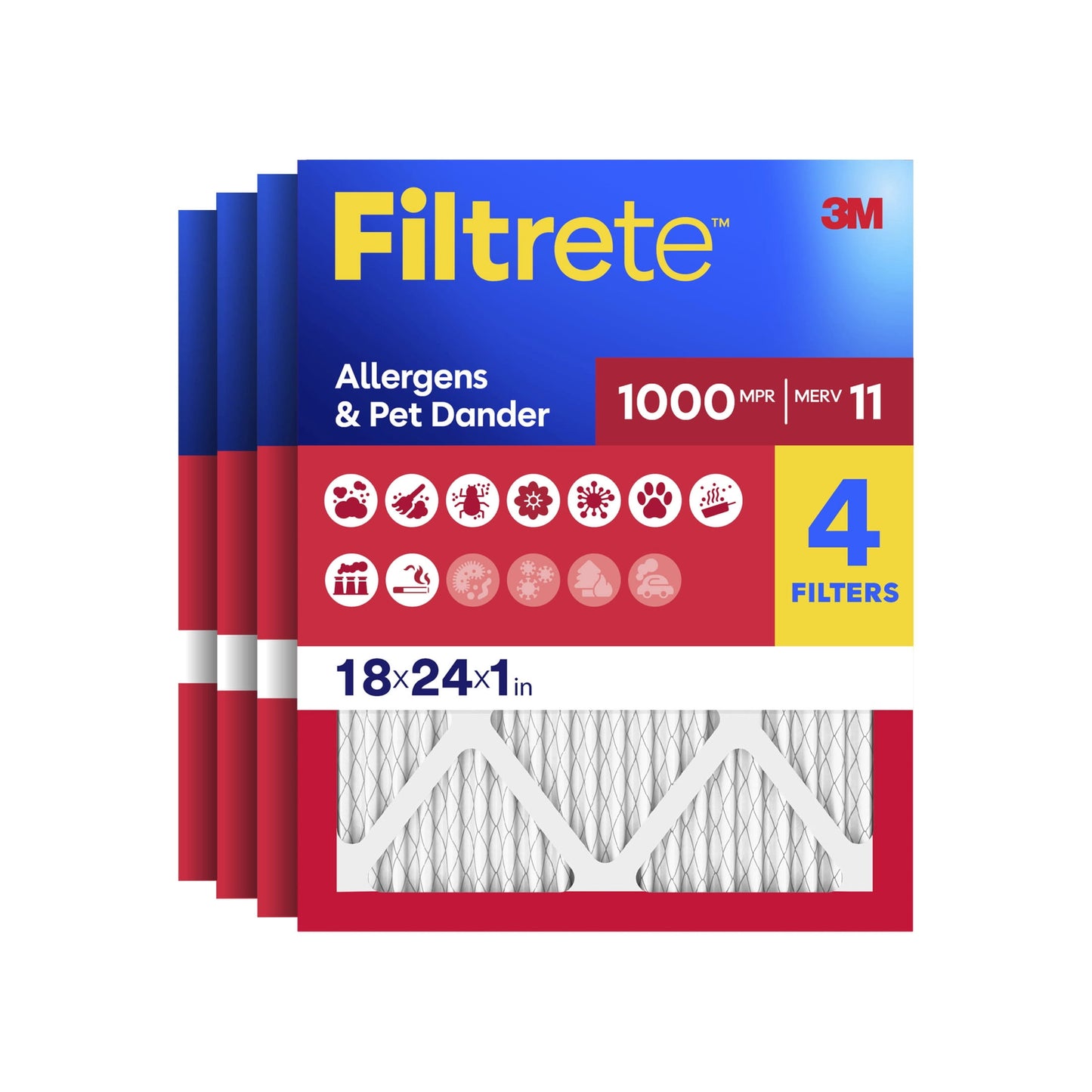 Filtrete 18x24x1 HVAC Furnace Air Filter, MPR 1000 MERV 11, Allergens & Pet Dander, 4 Pack