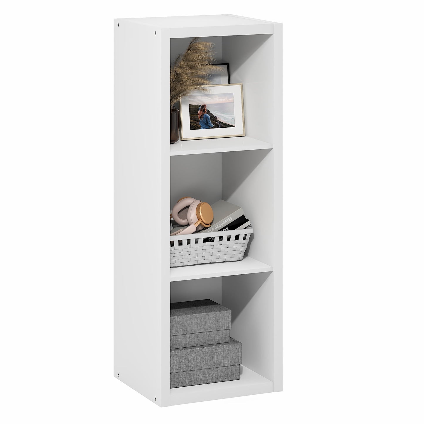 Furinno CUBICLE 3-Cube Extra Thick Frame Reversible Closed Back Bookcase. White