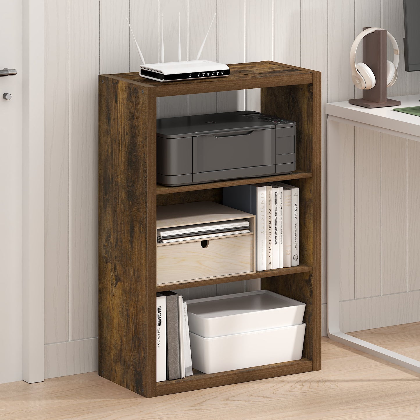 Furinno VIOLA 3-Tier Open Shelf Bookcase in Bookshelf in Amber Pine