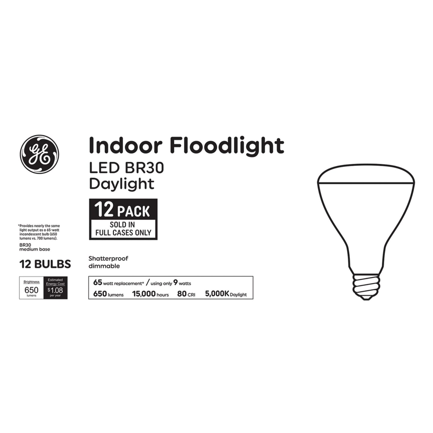 GE LED 65W BR30 Daylight 13YR (12-Pack)