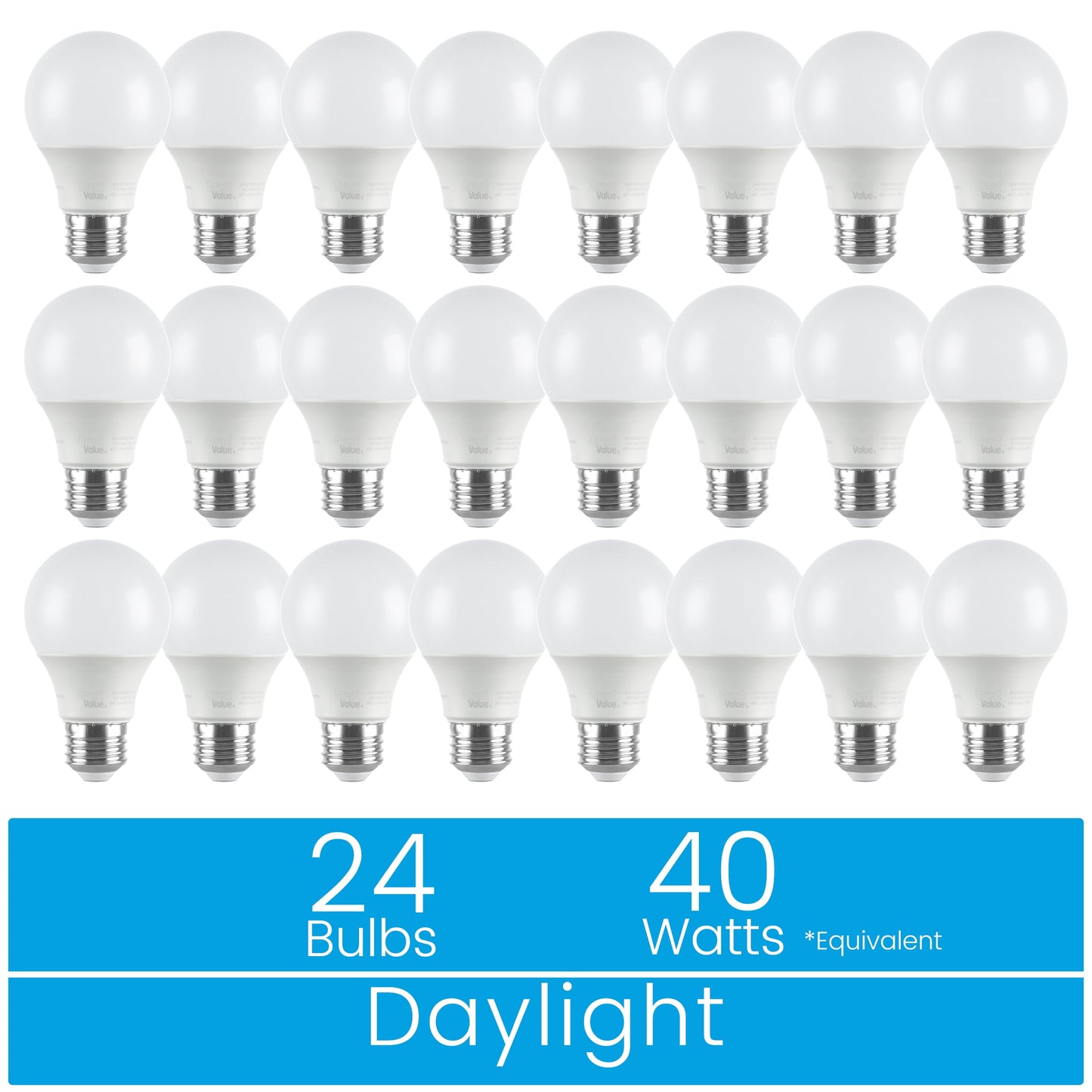 Great Value 18YR A19 LED Light Bulb, 6W (40W Equivalent) Dimmable Daylight E26 Medium Base, 24 Pack