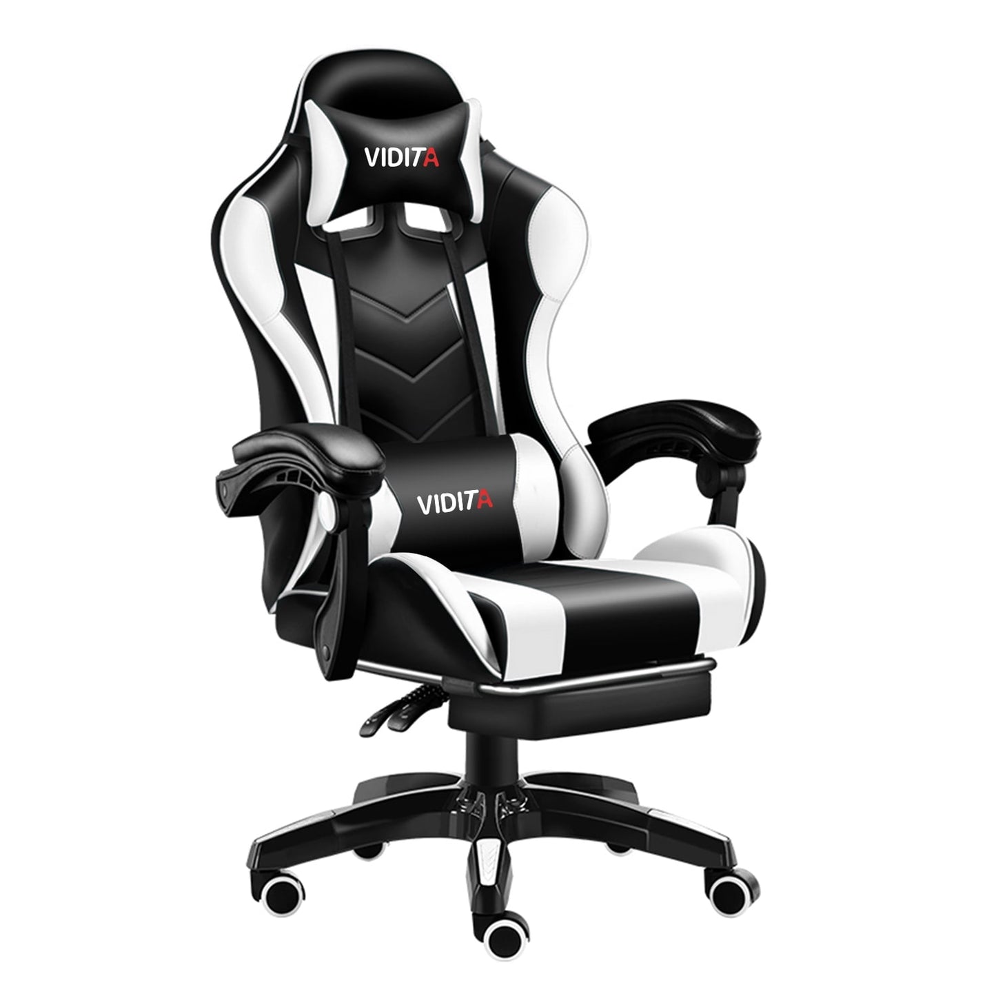 Alvantor Silla Ergonómica para Juegos con Reposapiés Ajustable, Silla de Oficina de Respaldo Alto, Blanco y Negro