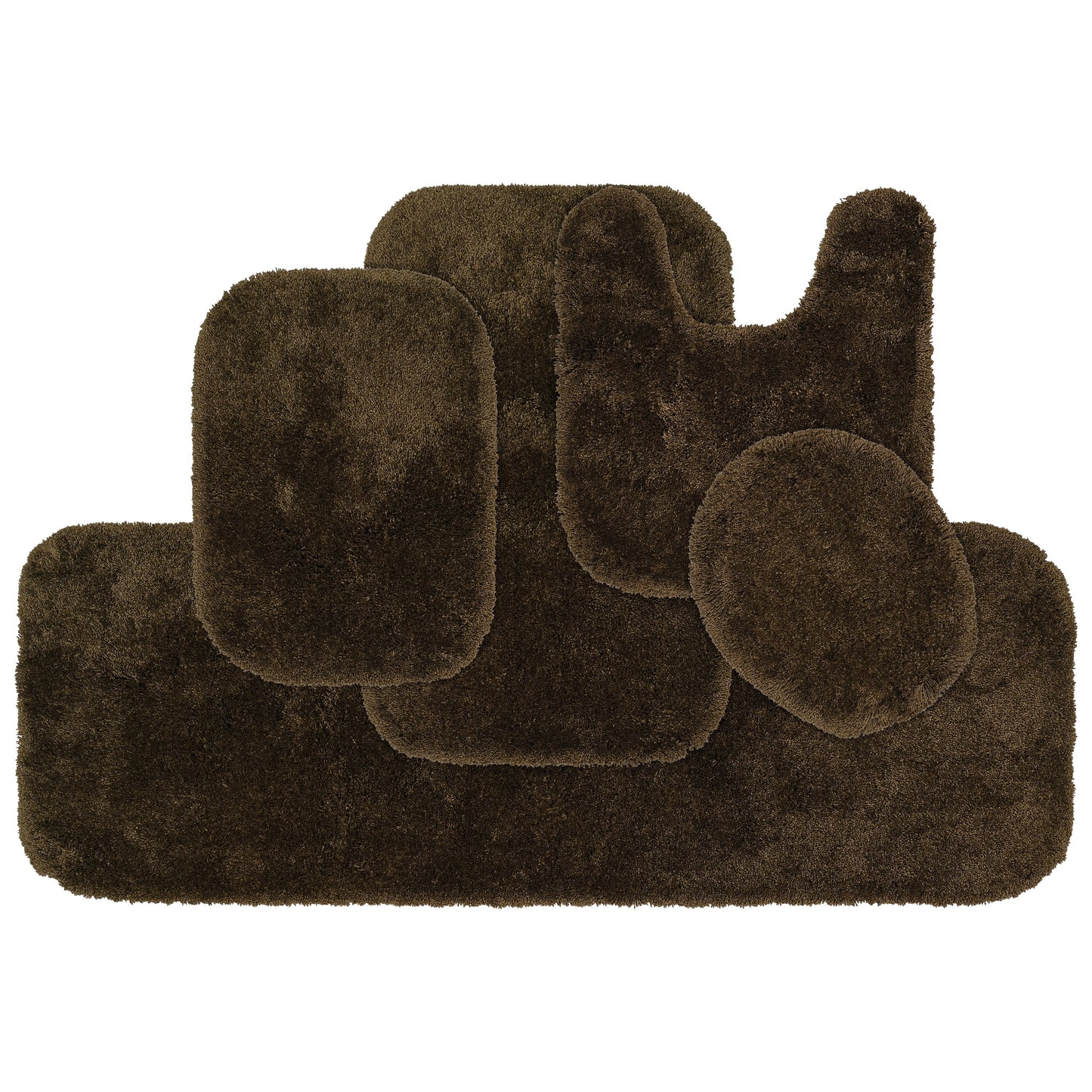 Garland Rug Finest Luxury Washable Bath Set, 5 Piece Set (2 Bath Rugs, Contour, Lid, & Runner) Chocolate
