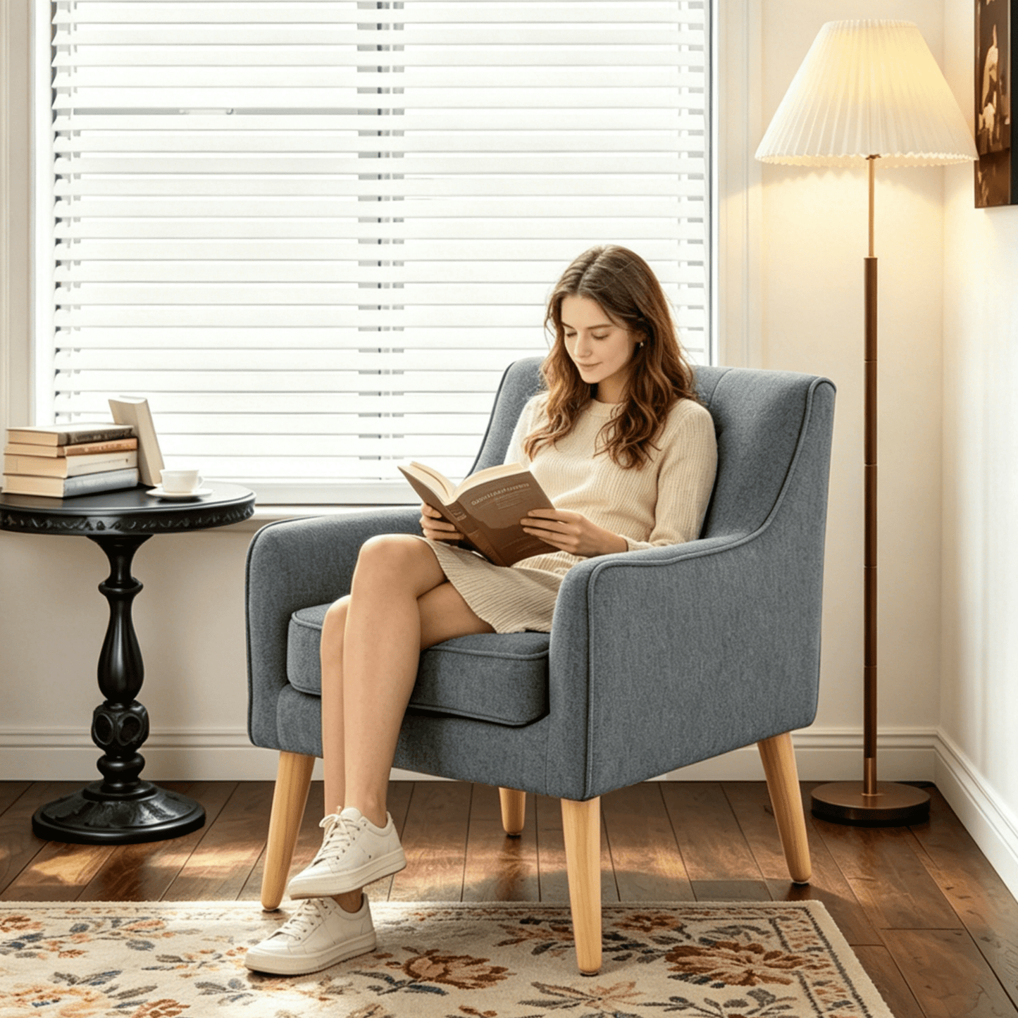 Gewnee 24.41â€Modern Accent Chair,Upholstered Comfy Single Cahir with Tufted Ergonomic Backrest,High-Density Foam Seat for Small Spaces & Apartments.Dark Grey