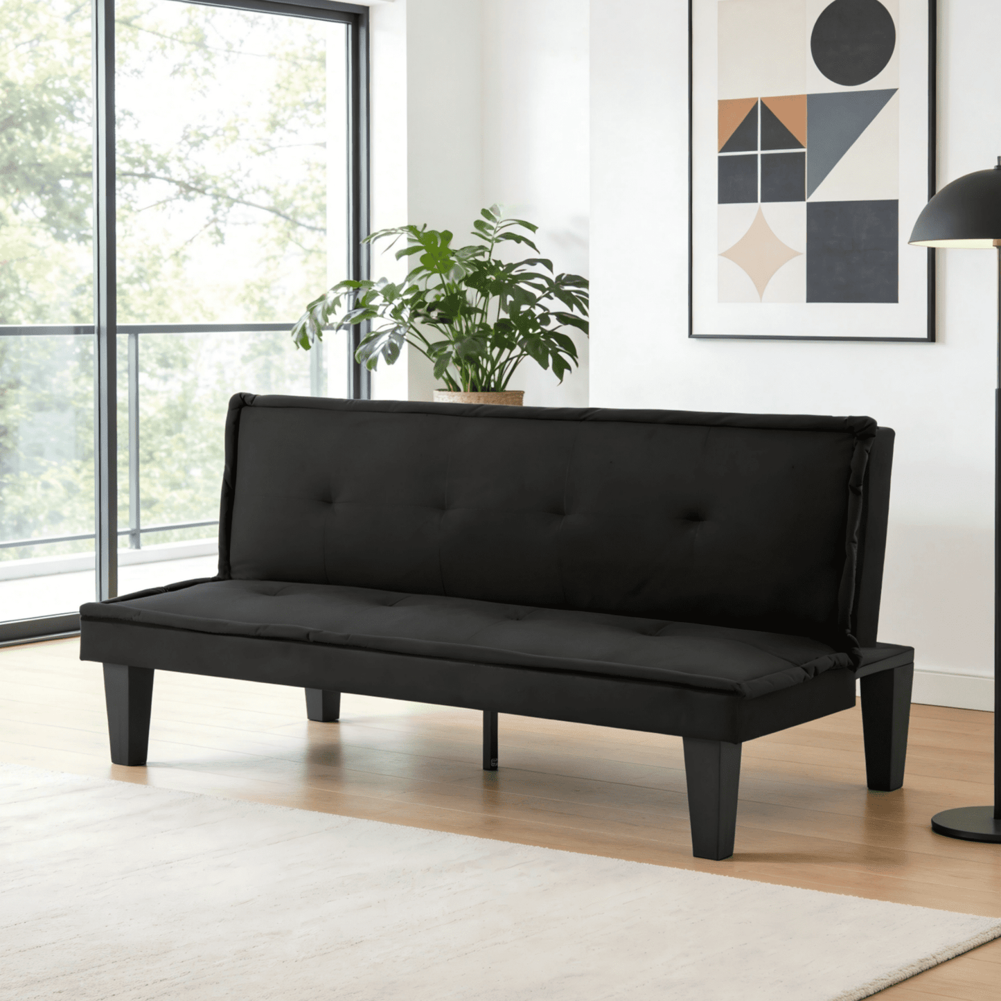 Gewnee 62.99â€Futon Sofa Bed,Loveset Sofa with 5-Level Adjustable Functions,Foldable Sleeper Sofa for Office and Guest Rooms.Black