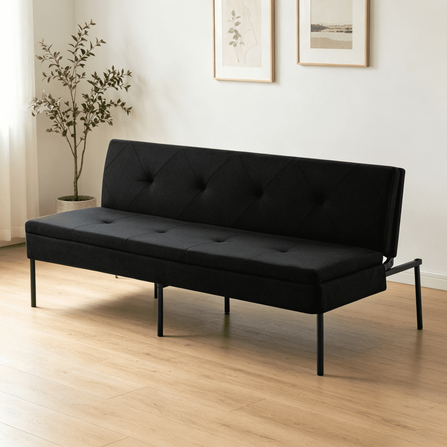 Gewnee 63.39â€Futon Sofa Bed,Convertible Sleeper Couch - Iron Frame & 5 Adjustable Positions,Folding Sofa Bed for Living Room,Office,Apartment,Black