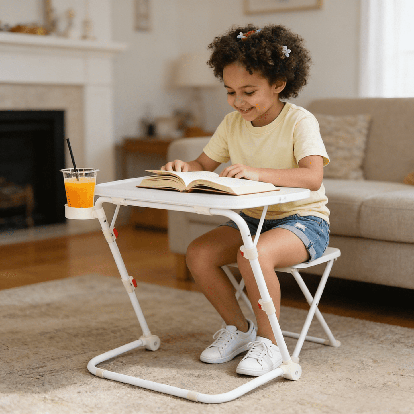 Gewnee Folding Table Trays,with 4 Height & 3 Tilt Angle,TV Tray Table with Cup Holder,Dinner Tray for Eating on Couch,Laptop & Bed.White