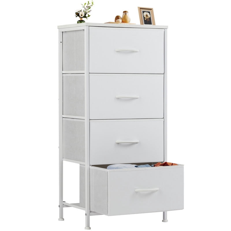 EDX 4 Drawer Fabric Dressers Cabinet, Ideal for Living Room & Bedroom Storage, White-1