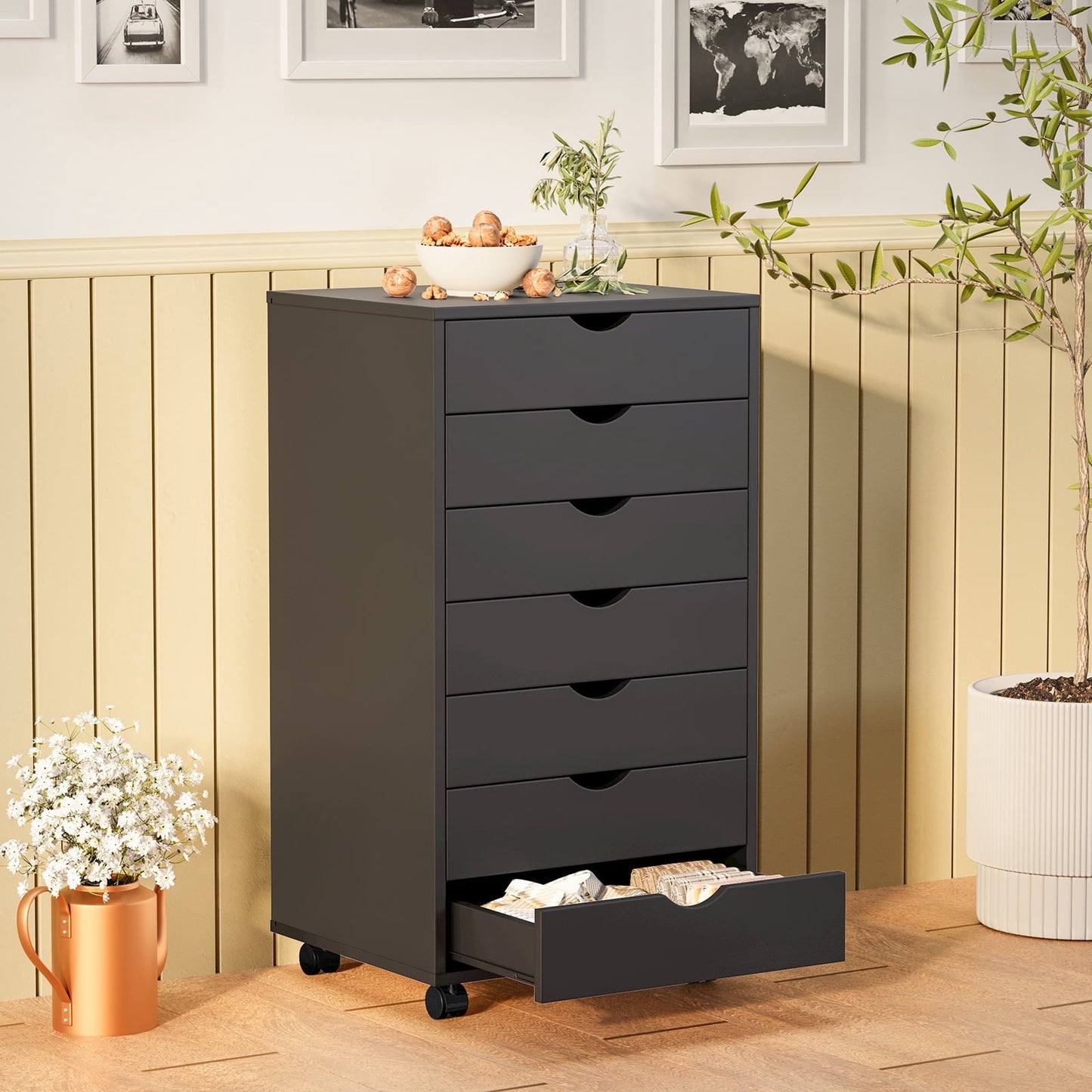 CONCETTA 7-Drawer Rolling Storage Cabinet – Mobile Organizer for Bedroom, Office, and Home Spaces, Black