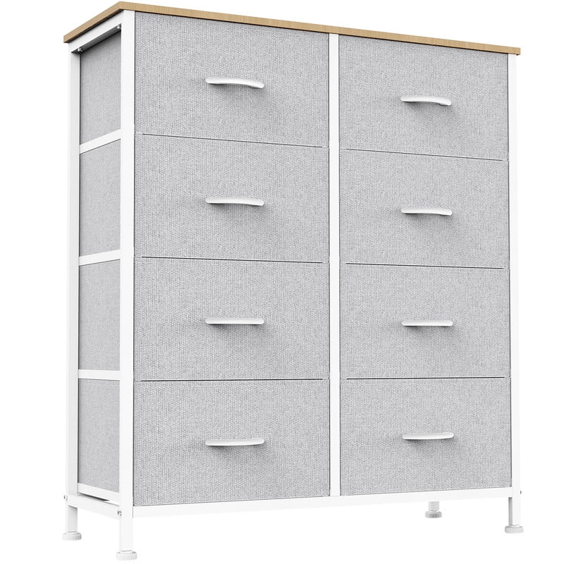 Gianna Chest of Drawers with 8 Fabric Drawers, Drawer Cabinet, Organization Furniture for Kitchen, Office, Hallway, Light Gray