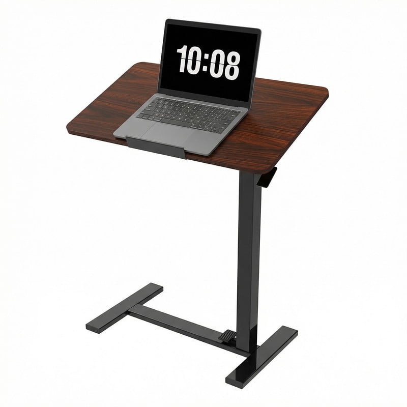Gianna Dual-Flip C-Shaped Desk, Adjustable Bedside Table with Wheels, Mobile Laptop Desk with Casters Suitable For Laptop, Bed, Sofa, and Office Use,Brown