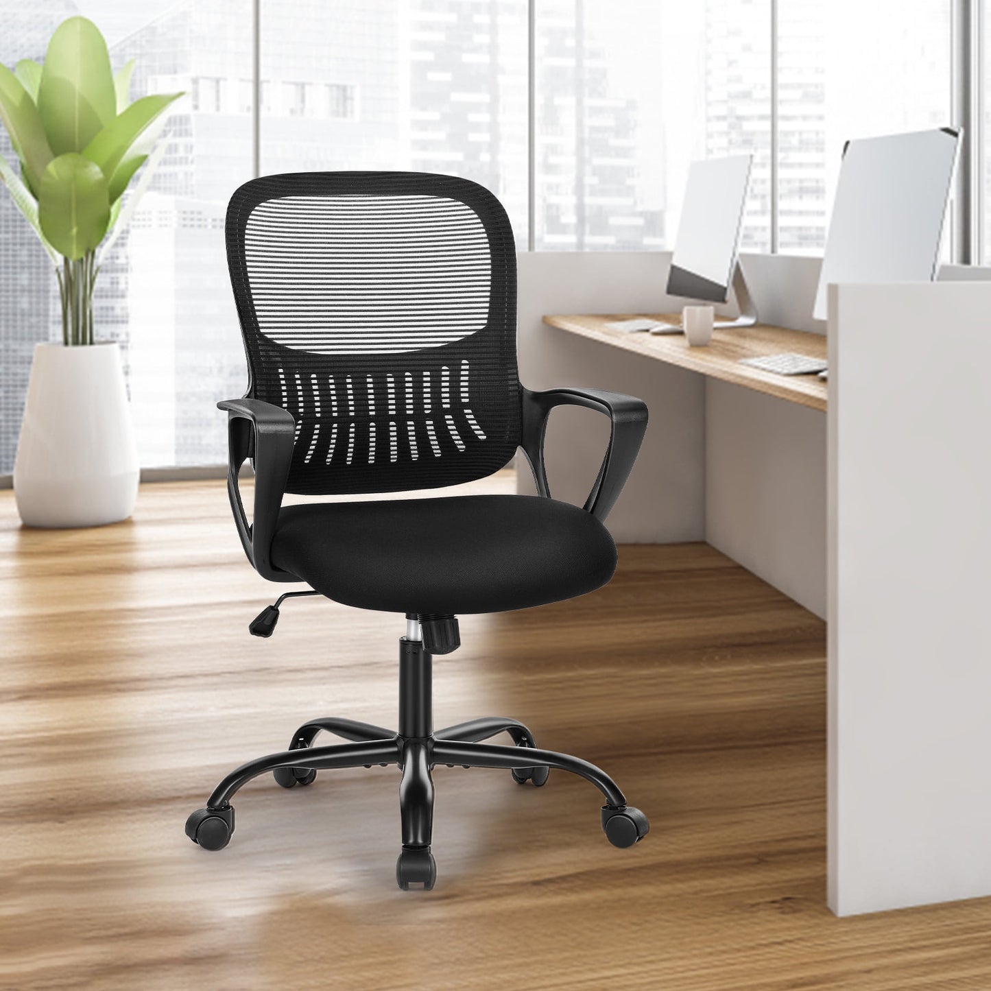 Gianna Ergonomic Mid-Back Mesh Desk Chair with Plush Armrests and Cushion for Home Office Comfort,Black