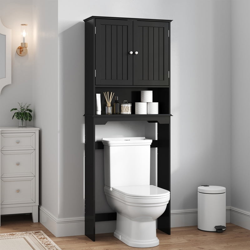 Gianna Wooden Over-the-Toilet Storage Rack, Bathroom Organizer Shelf for Toilet & Towels, Freestanding Toilet Shelf,Black