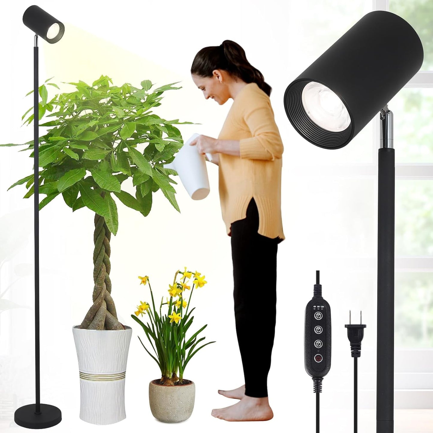 Grow Lights Stand for Indoor Plants, Full Spectrum Tall Plant Light for Indoor Growing with 20W COB Plant Light Bulb, 4/8/12H Timer, 6 Level Height