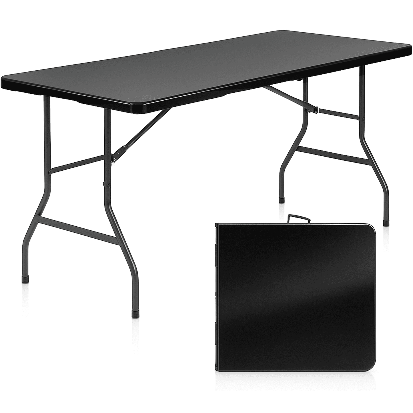HONGGE Mesa Plegable de 5 Pies con Asa de Transporte, Mesa Plegable de Plástico para Uso en Interiores y Exteriores, Picnics, Fiestas, BBQ - Negro