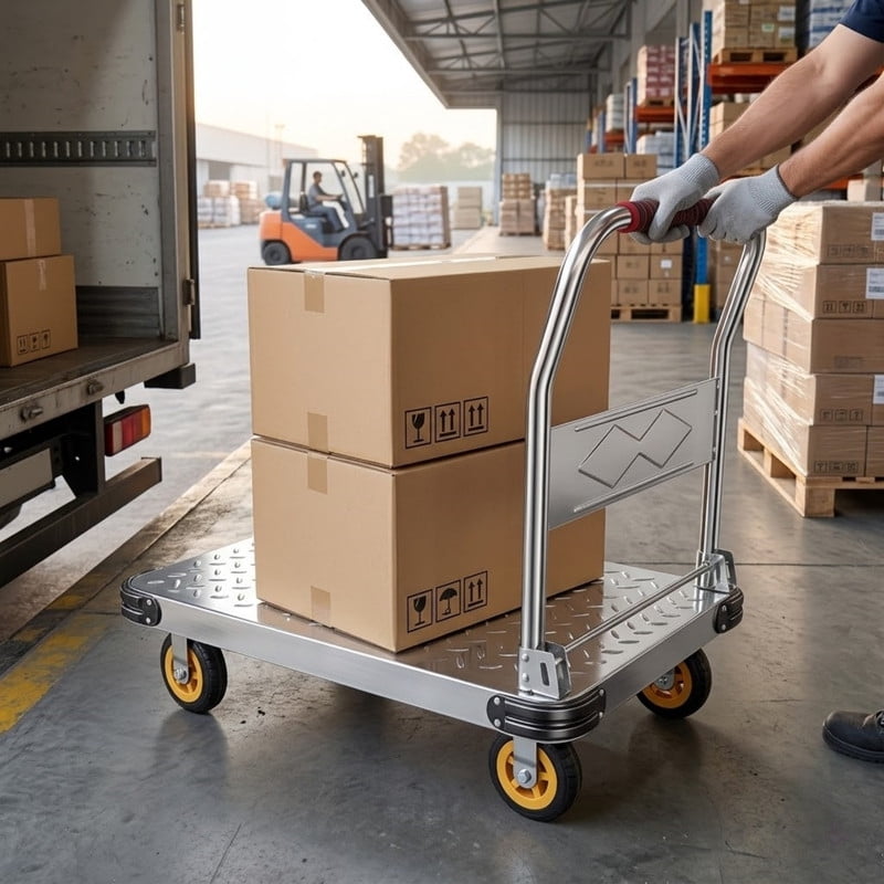 Heavy Duty Foldable Platform Push Cart Dolly, Space Saving Hand Truck with 4" Silent Wheels, Moving Platform Cart for Warehouse, Yard, Transport