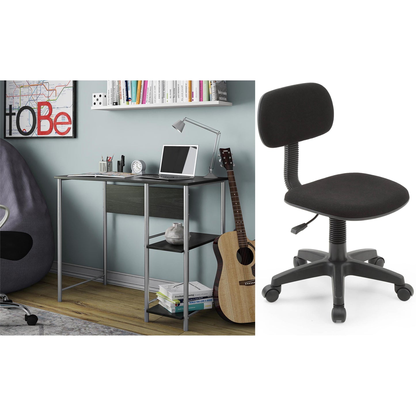 Hodedah Task Chair, Black & Mainstays Computer Desk