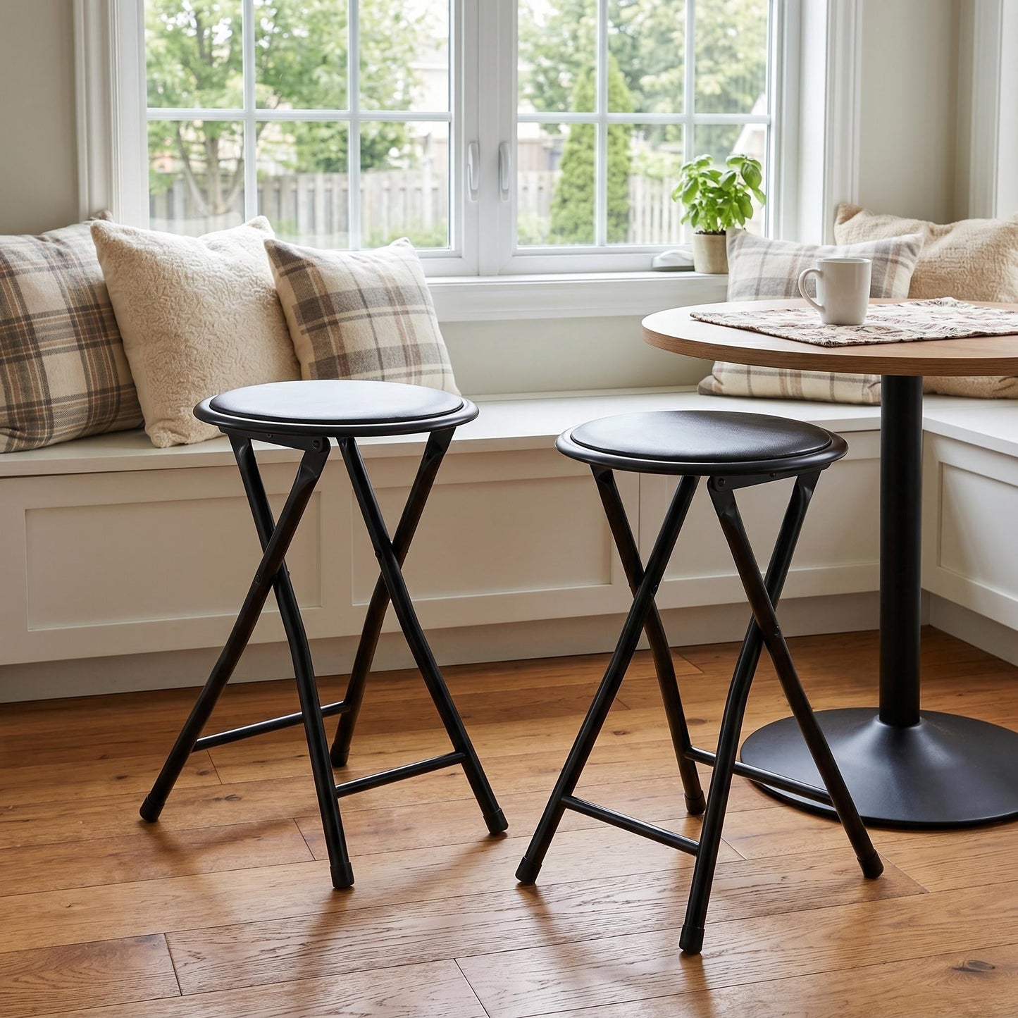 Homy Casa 4-Pack Folding Stools with Padded Round Seat, Black Metal Frame, Portable Space-Saving Design
