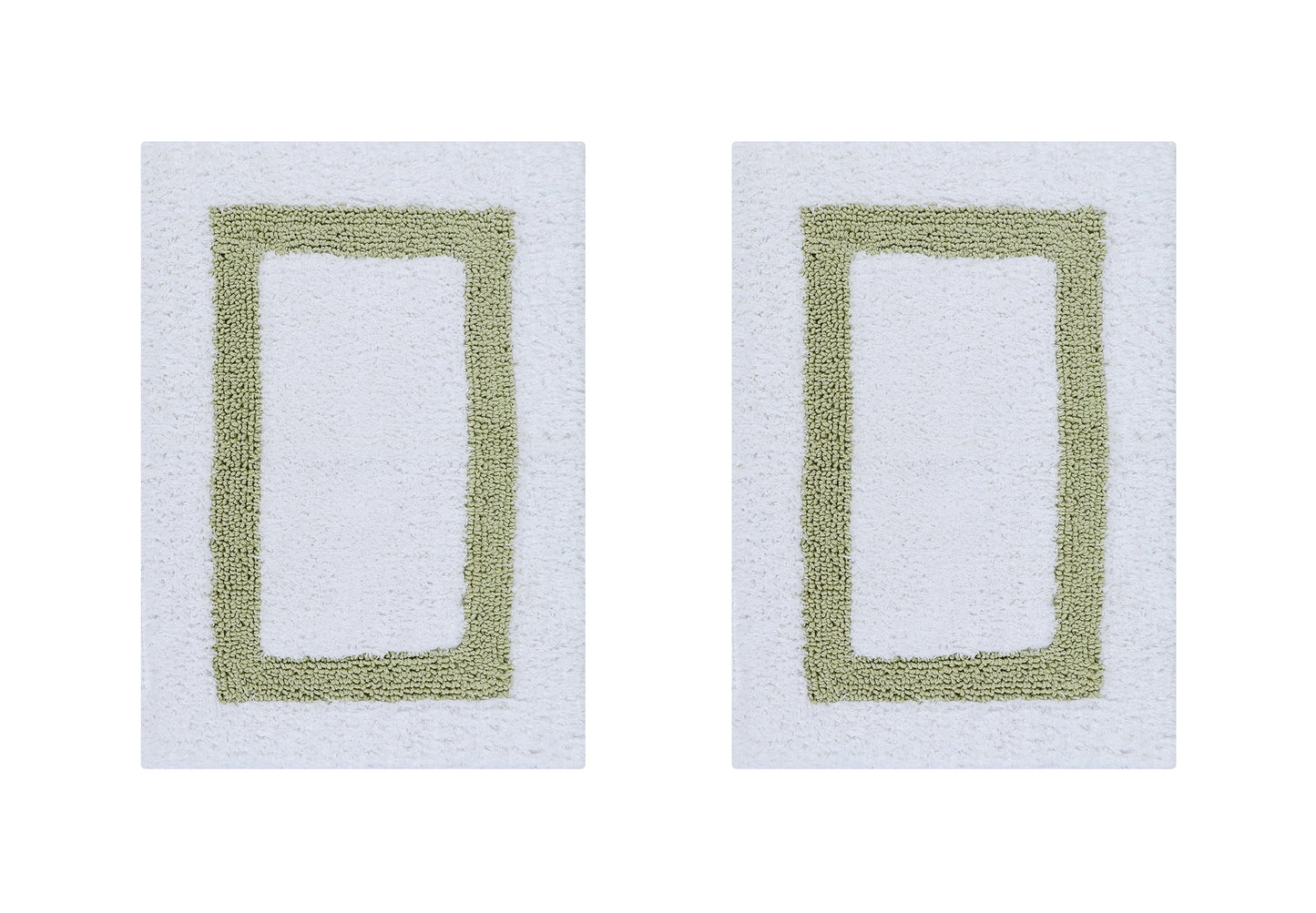 Better Trends 2 Piece Bathroom Rugs Set 100% Cotton Water Absorbent & Reversible Extra Soft Tufted Bath Rug, Machine Washable for Bathroom Floor Decor, 17" x 24" Hotel Collection - White/Sage