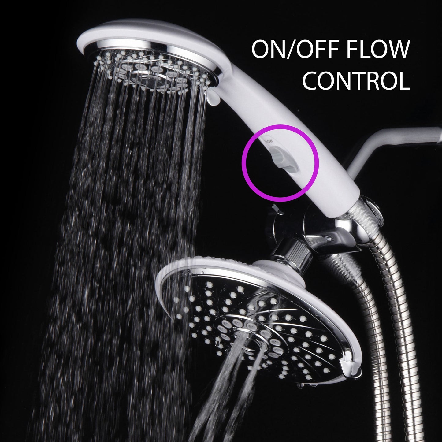 HotelSpa® Designer 2-Tone Chrome / White 30-Setting 3-way Rainfall/Handheld Shower Combo with Pause Switch