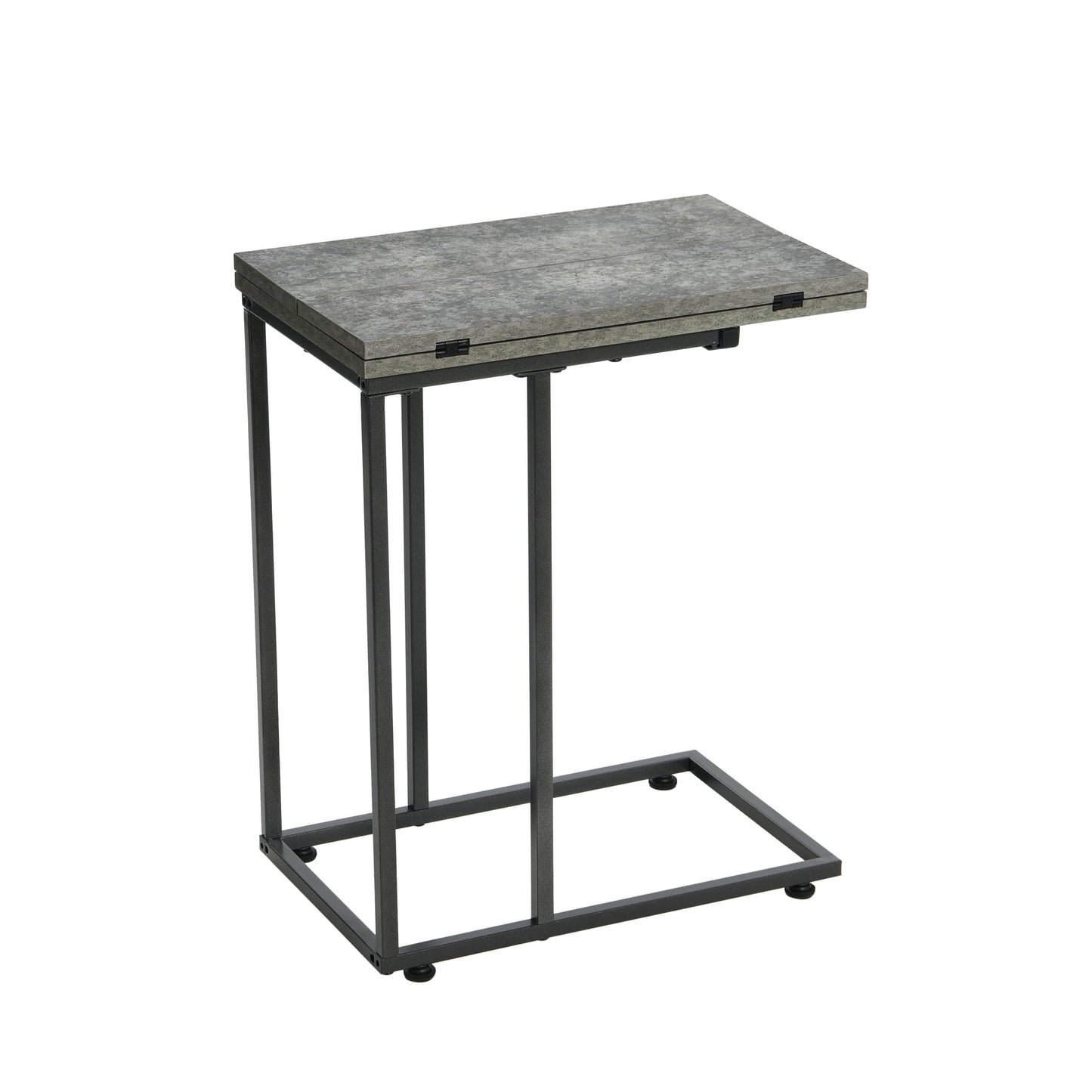 Household Essentials Jamestown Extendable C-Shaped for Accessiblity Side End Table Mid Century Walnut Wood Grain and Black Metal
