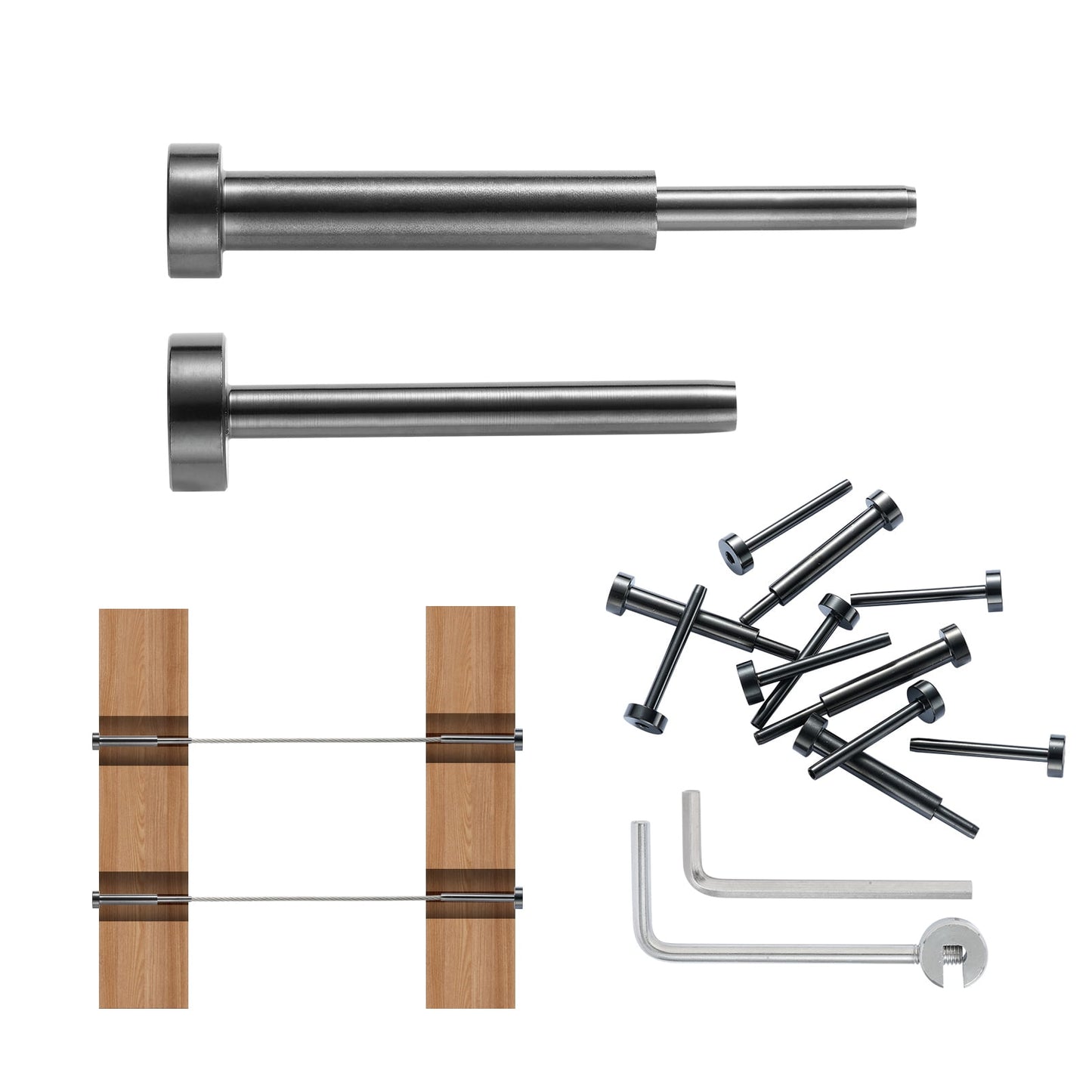 KFFKFF 30 Pack Invisible Cable Railing Kit, T316 Stainless Steel 1/8" Receiver and Swage Stud End for Cable Railings, Tensioner 1/8" for Wood or Metal Posts, Cable Railing Hardware, Black
