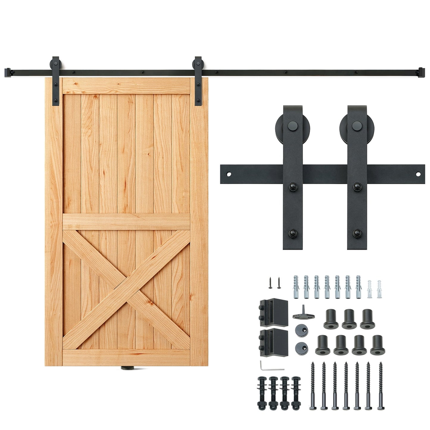 KFFKFF Durable Track System Sliding Barn Door Hardware Kit 004‑2.44M 8FT Carbon Steel