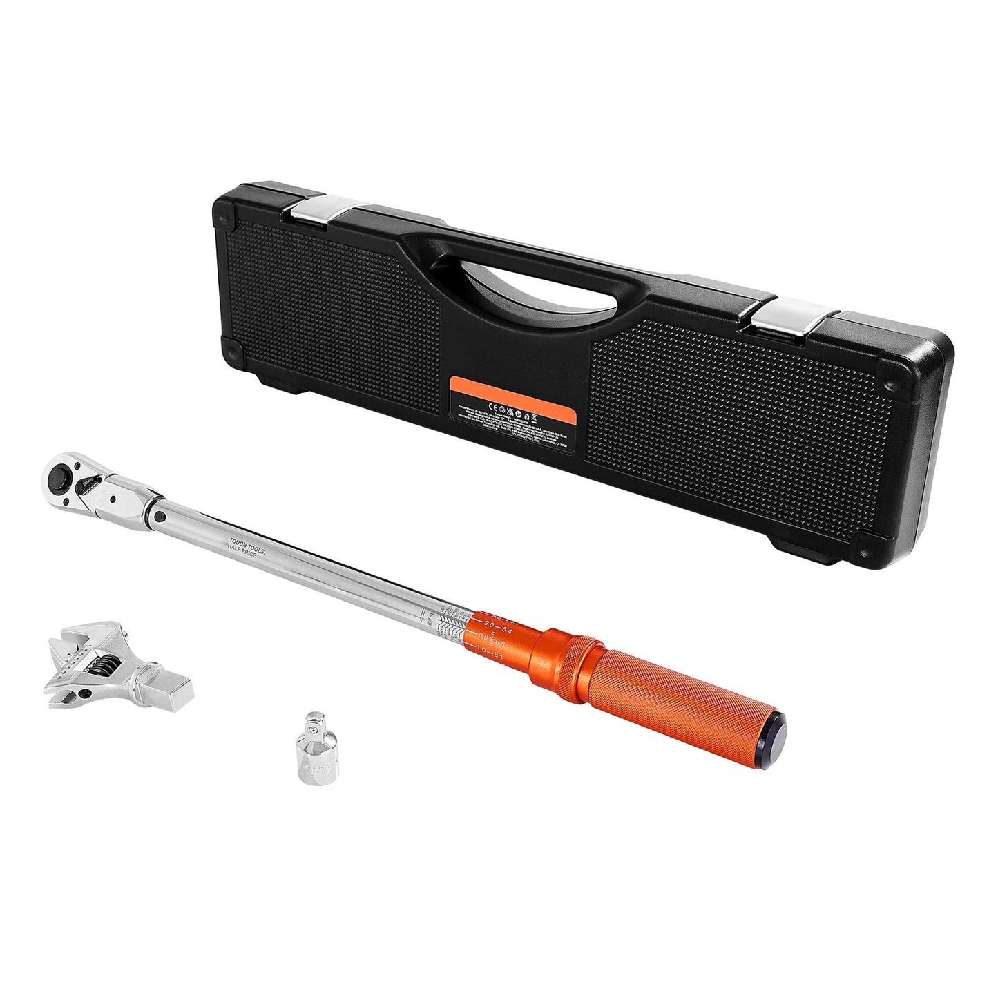 KFFKFF Adjustable Click Torque Wrench, 1/2 Inch Drive, 20-160 lbf-ft/27.1-216.8 N.m, Dual-Direction with Dual Range Scales, 72-Tooth Design, ±2% Accuracy, Includes Adapter, Interchangeable Jaw