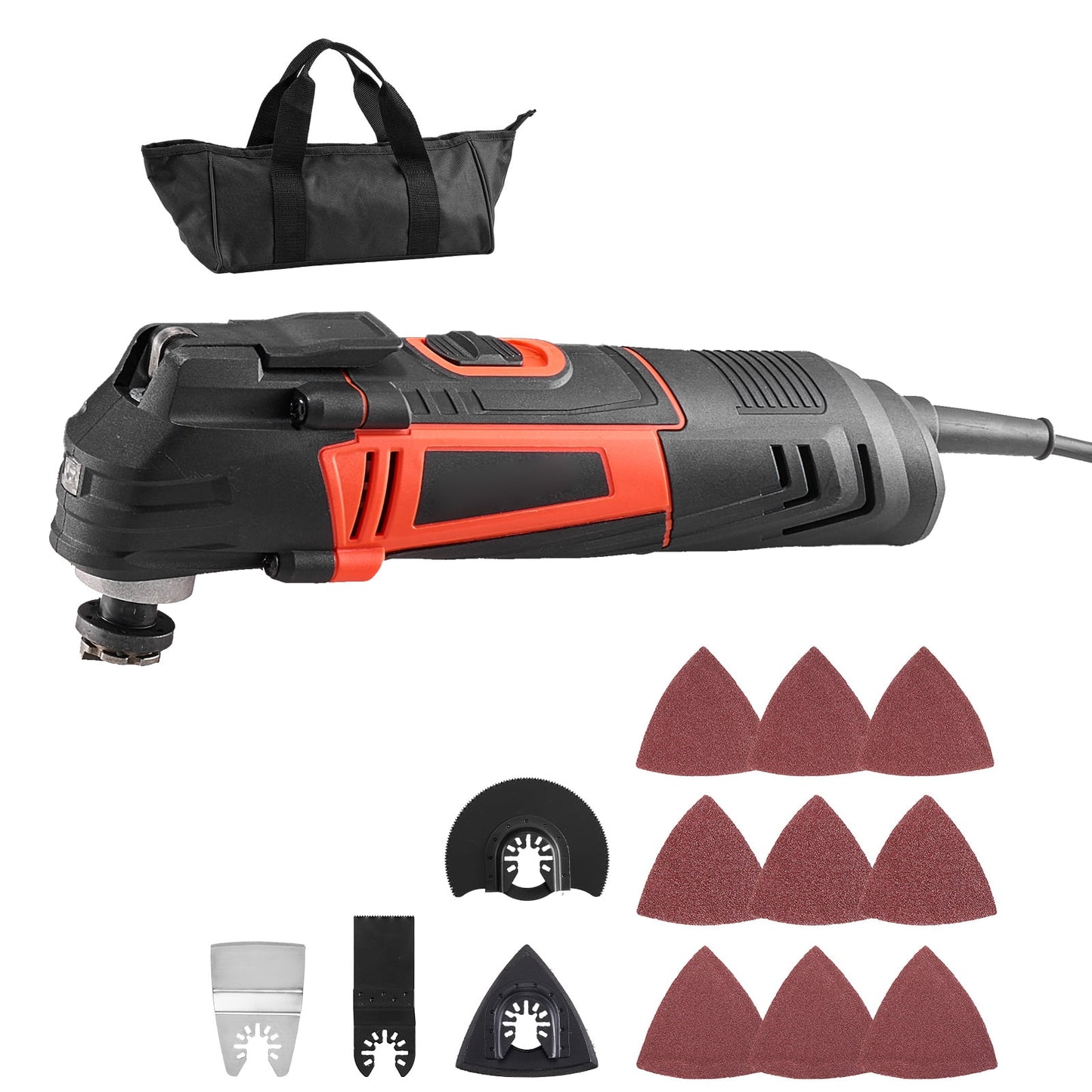 KFFKFF Corded Oscillating Multi-Tool, 3-Amp Power with 6 Adjustable Speeds 15000-22000 OPM, 3.2° Oscillation, 13-Piece Blade Set, LED Light & Carrying Bag