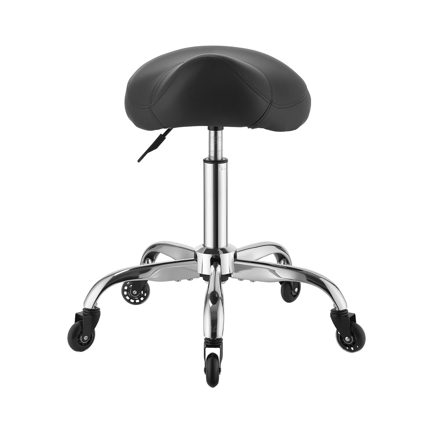 KFFKFF Ergonomic Saddle Stool with Wheels, 500 lbs Capacity, Adjustable Height, Smooth Casters, PU Leather Seat, 360° Swivel Rolling Chair for Salon, Spa, Bar, Home, Medical, Black