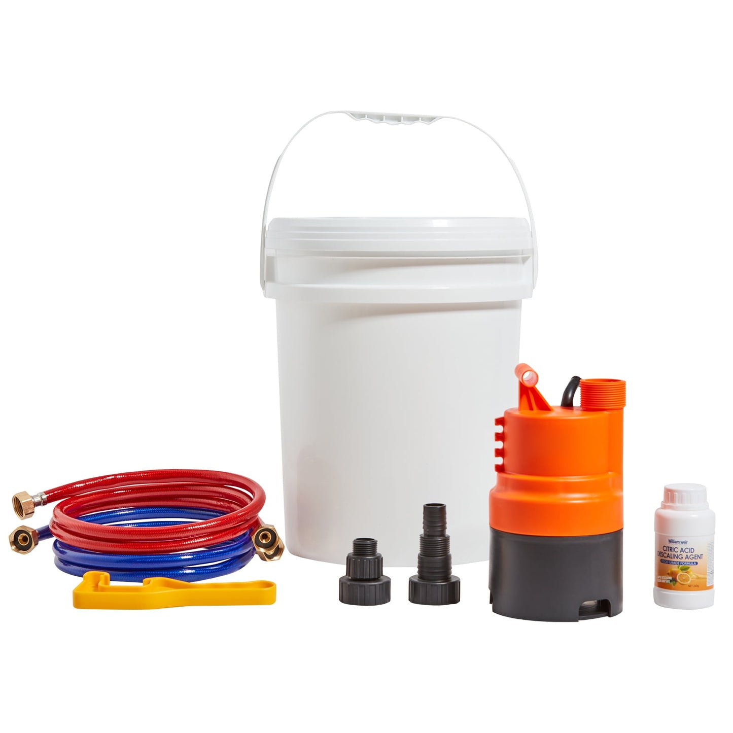 KFFKFF Instantaneous Water Heater Cleaning Set, Comes with High-Performance Pump, 5 Gallon Bucket, 2 Tubes, Descaling Compound, Spanner and Connector for Swift Assembly, Water Heater Rinse Kit
