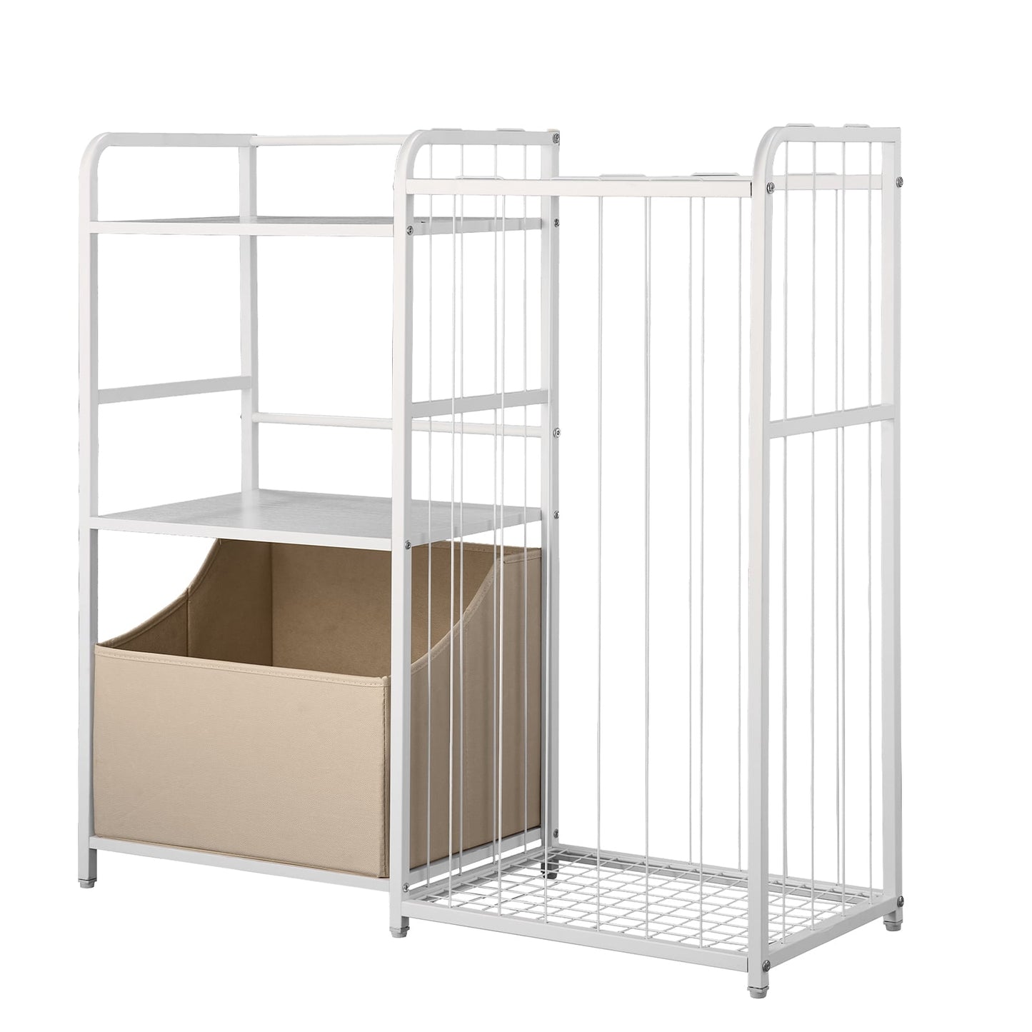 KFFKFF Kids Bookshelf with Basket, 33" x 32" Storage Shelf with Fabric Bin, Ideal for Books, Toys, Nurseries, and Preschools, White