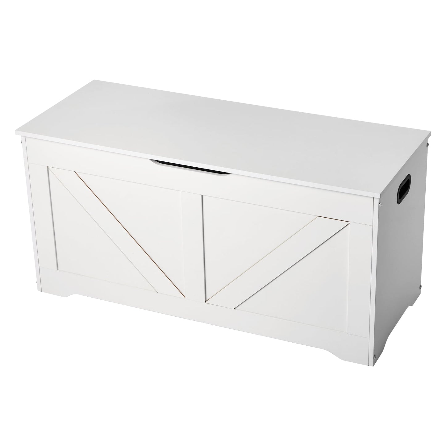 KFFKFF Kids Storage Bench, Wooden Toy Chest with Safety Hinge, Spacious Storage Cabinet for Playroom, Living Room, or Entryway, Simple Assembly, 38.98 x 15.55 x 18.9 in, White