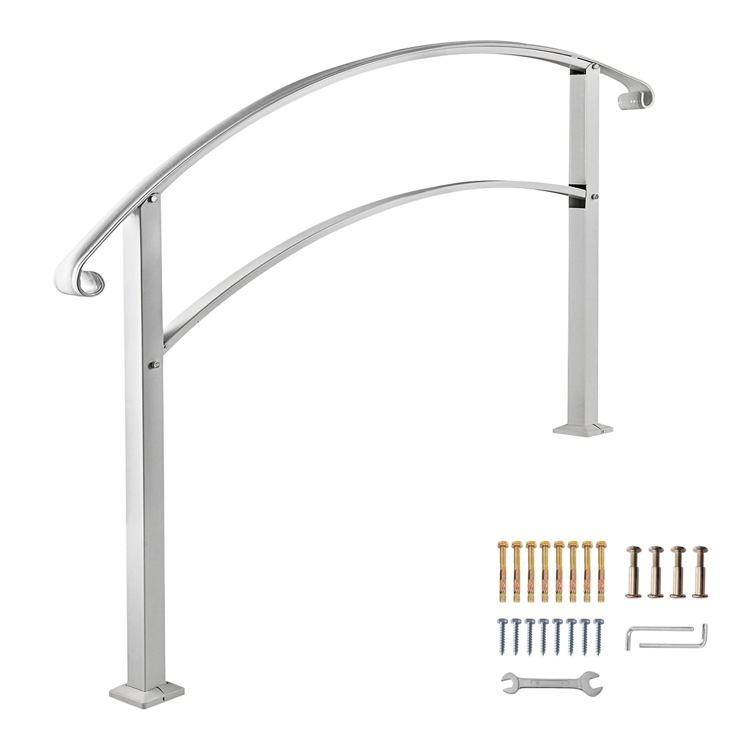 KFFKFF Outdoor Stair Handrails, Suitable for 1 to 4 Steps, White Iron-Made Railing, Adaptable Front Deck Hand Rail, Transitional Handrails for Cement Steps or Timber Stairs