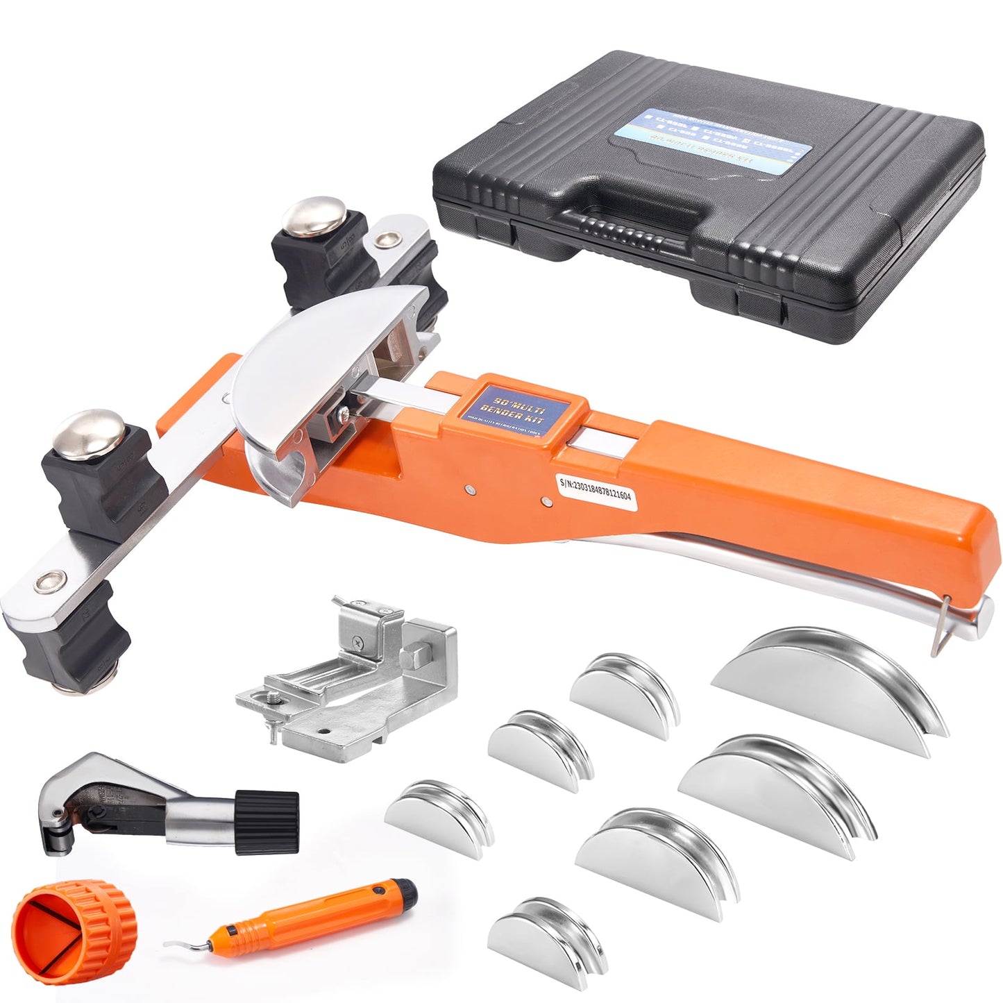 KFFKFF Pipe Bender, 7 Dies 1/4-7/8 Inch Refrigeration Ratcheting Tube Bender Kit, 90° Tubing Bender with Reverse Bending Attachment for HVAC