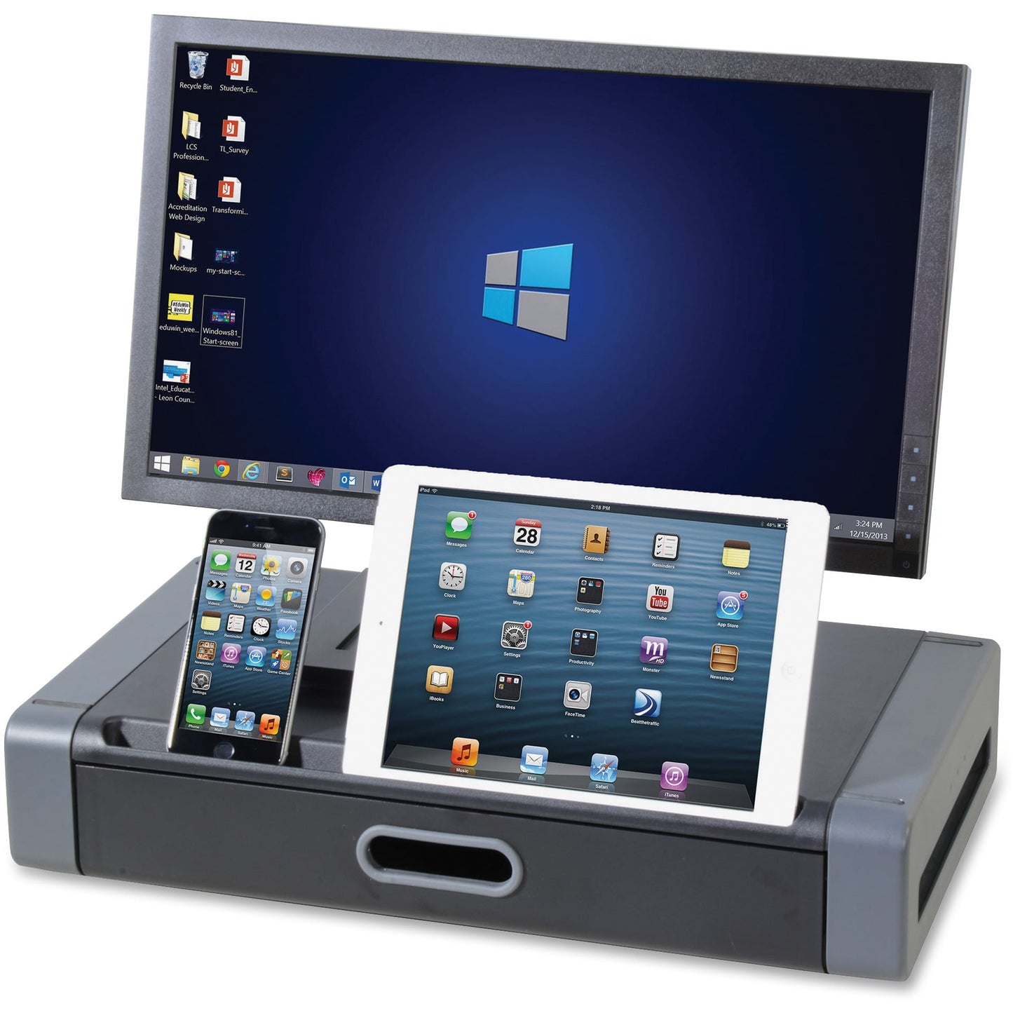 Kantek Computer Monitor Stand with Drawer, 19†x 11†x 4â€, Black/Gray