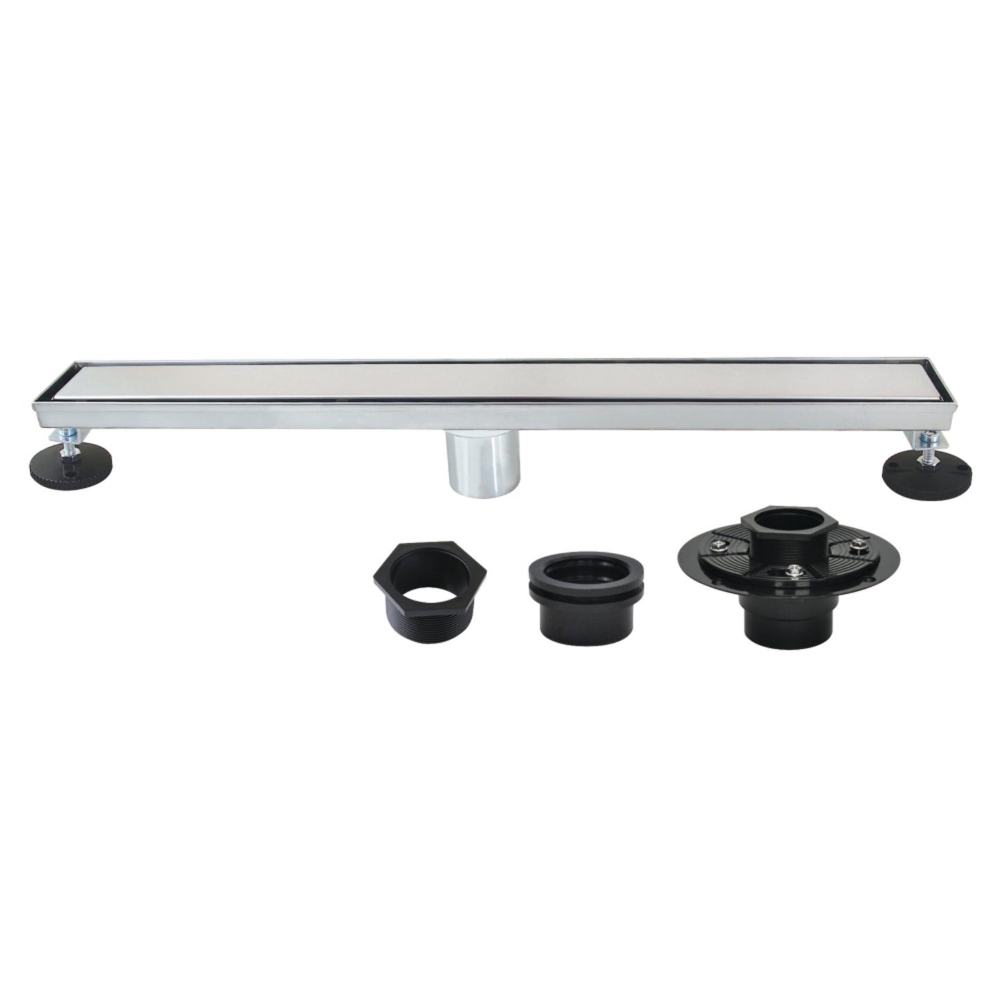 Kingston BSFK2421 Watercourse 24-Inch Stainless Steel Linear Shower Drain with Reversible Tile Insert and Flat Grate, Drain with Base Flange and Hair Strainer in Polished Chrome