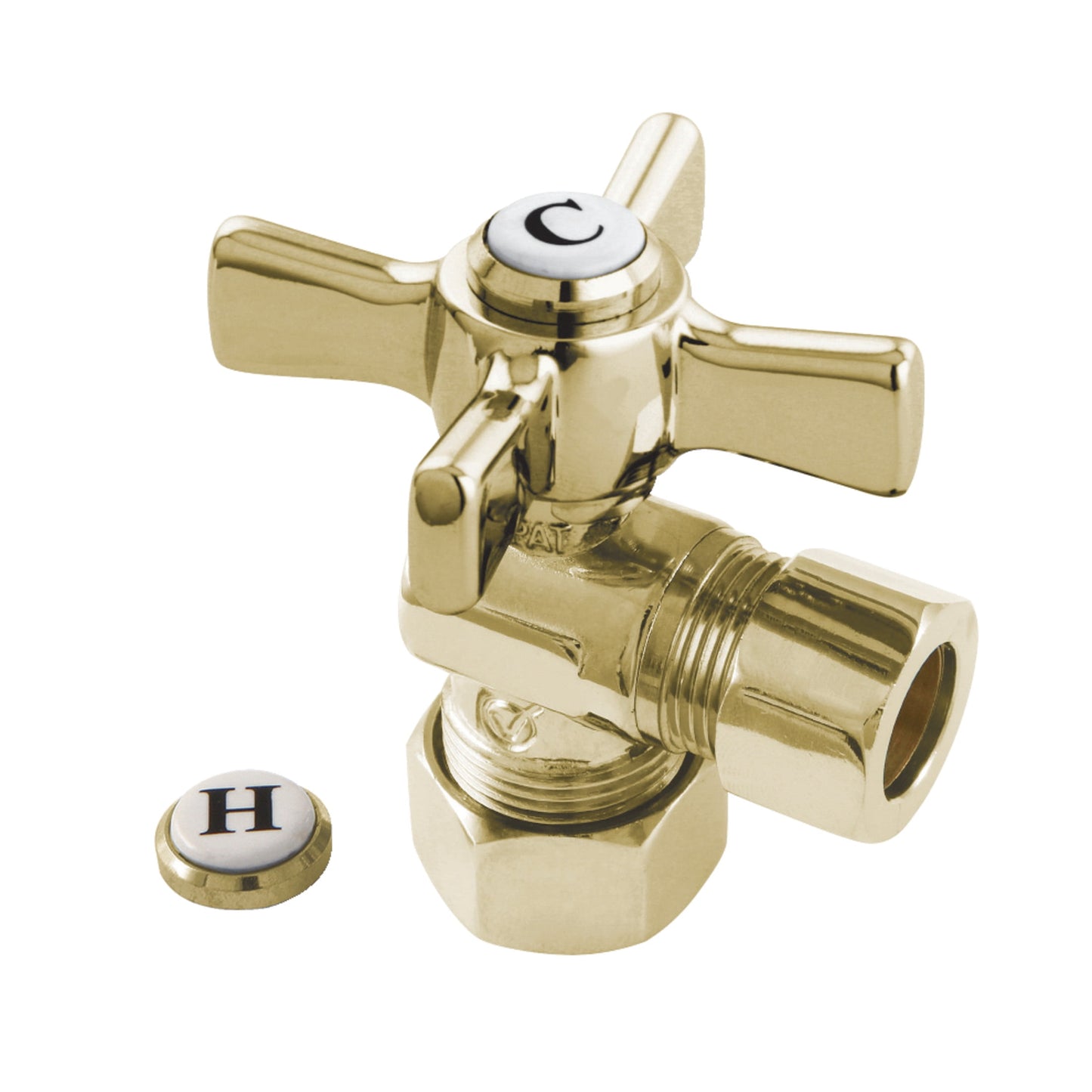 Kingston Brass CC54402ZX 5/8-Inch O.D. Comp x 1/2-Inch O.D. Comp Quarter-Turn Angle Shut-Off Valve in Polished Brass