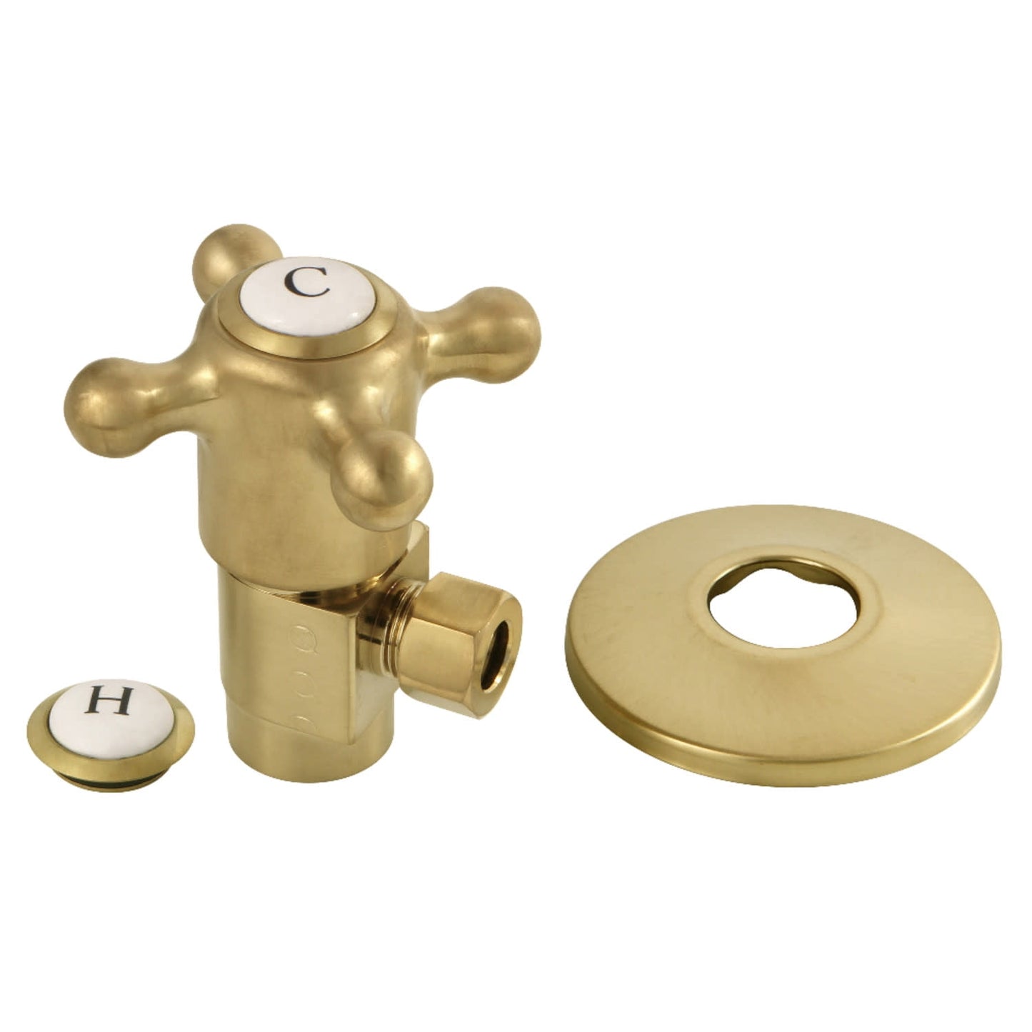 Kingston Brass CD43307BXK 1/2" FIP x 3/8" O.D. Anti-Seize Deluxe Quarter-Turn Ceramic Hardisc Cartridge Angle Stop with Flange, Brushed Brass