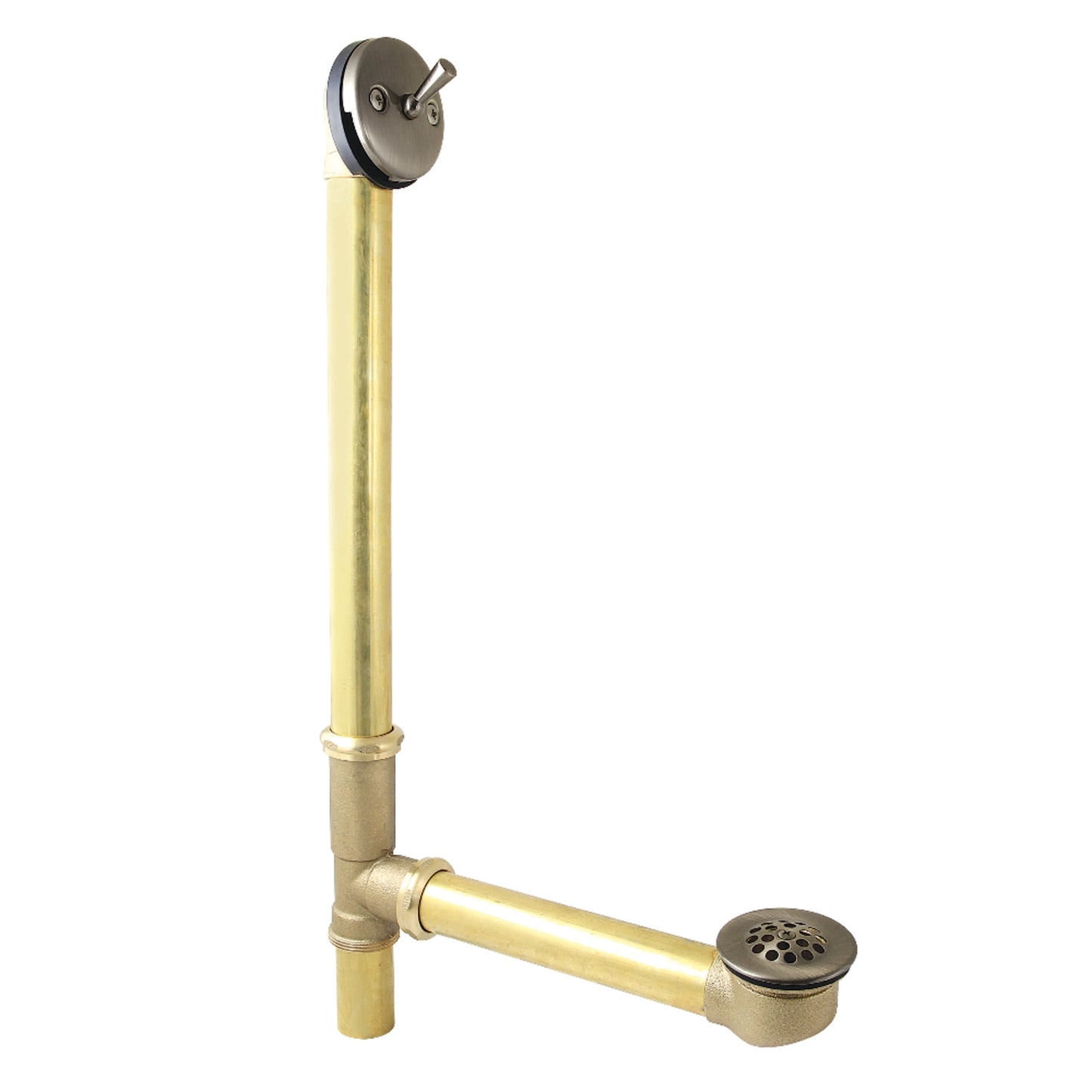 Kingston Brass DTL1183 23-Inch Brass Trip Lever Tub Waste and Overflow with Grid Strainer in Antique Brass