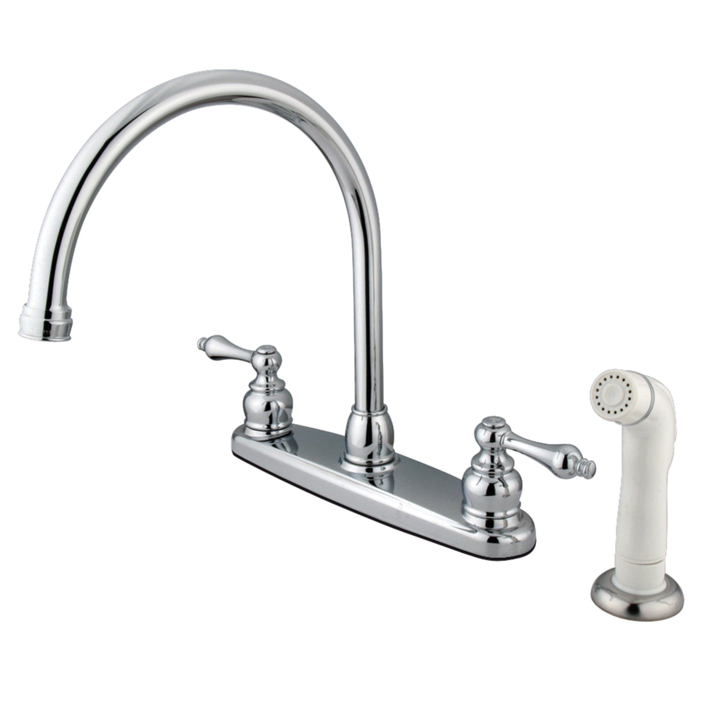 Kingston KB721AL Vintage Two-Handle 4-Hole 8" Centerset Kitchen Faucet with Side Sprayer in Polished Chrome