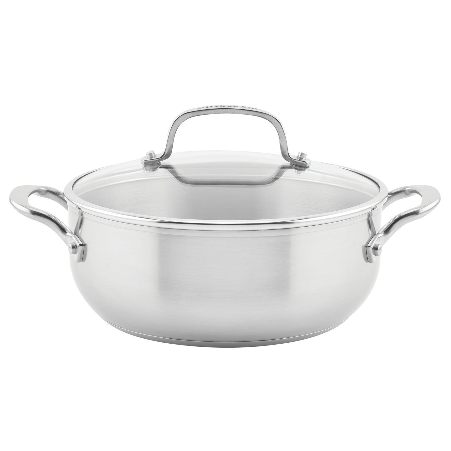 KitchenAid 3-Ply Base 4 Quart Stainless Steel Induction Casserole with Lid, Metal Utensil and Dishwasher Safe and Oven Safe to 500°F, Brushed Stainless Steel