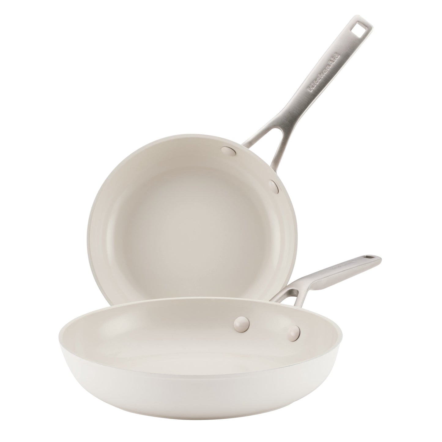 KitchenAid Hard-Anodized 2 Pcs Ceramic Induction Skillet Set, Dishwasher Safe and Oven Safe to 500°F, Porcelain White