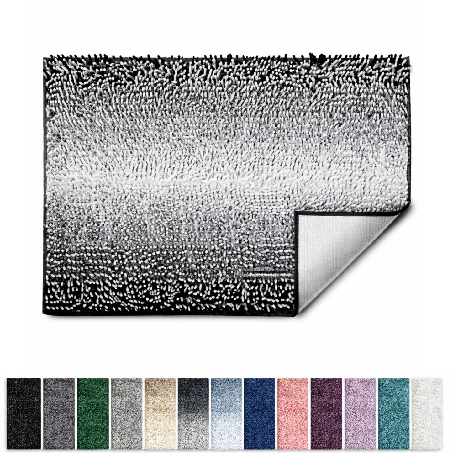 Lammaloe Chenille Bathroom Rugs Non Slip Bath Mat, 24×36 Ultra Absorbent, Bath Mats for Bathroom, Black Ombre