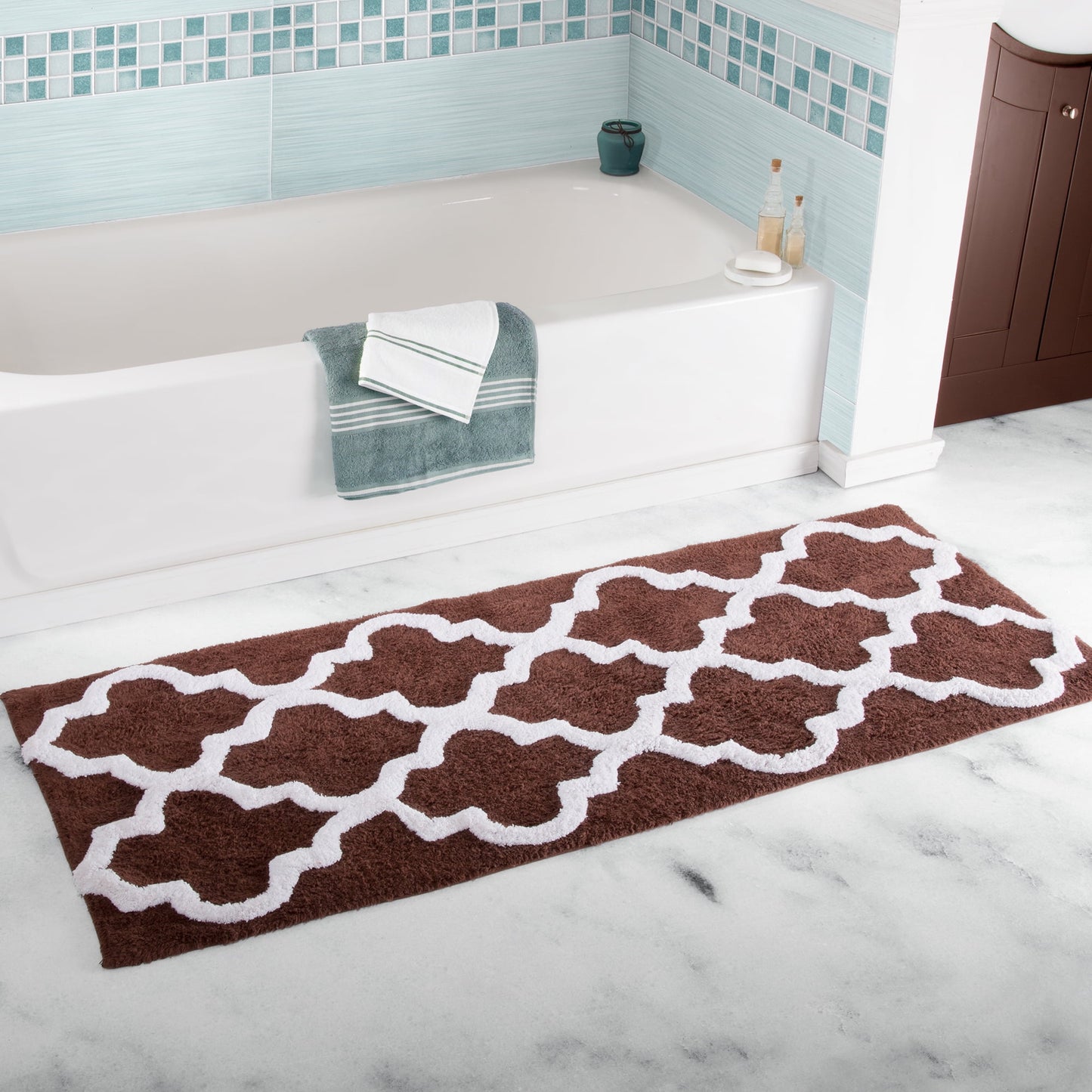 Lavish Home 24 x 60 Inch Bathroom Rug - Non Slip Cotton Bath Mat (Brown)