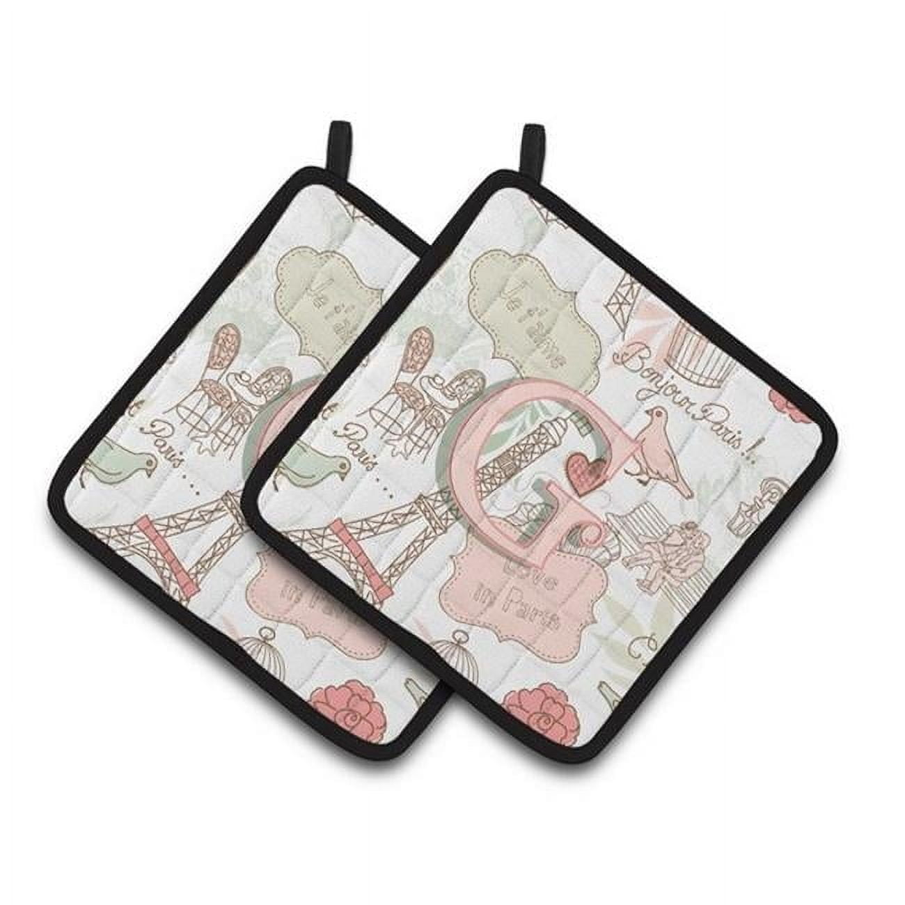 Letter G Love in Paris Pink Pair of Pot Holders