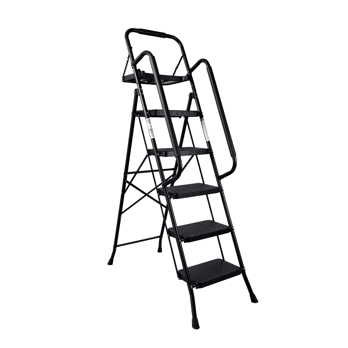 Leumius 5 Step Ladder with Handrails, Folding Step Stool with Wide Anti-Slip Pedal,Lightweight Portable Ladder for Home Kitchen Pantry Office, Black